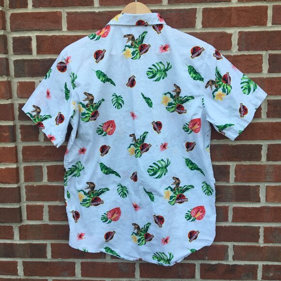 Jurassic World Hawaiian Camp Shirt Mens Med White All Over Jurassic Park Print - Picture 2 of 10